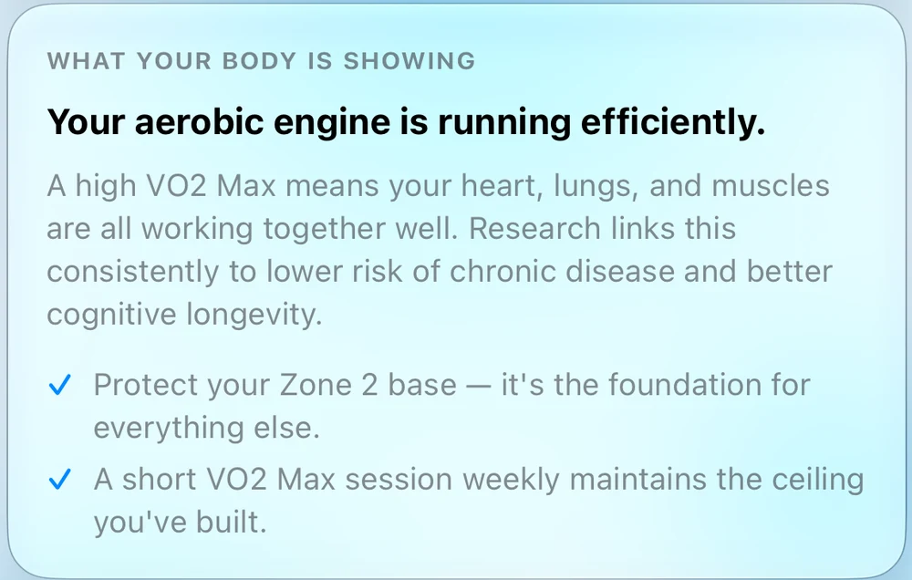 Body Insights fitness insight card on aerobic efficiency.