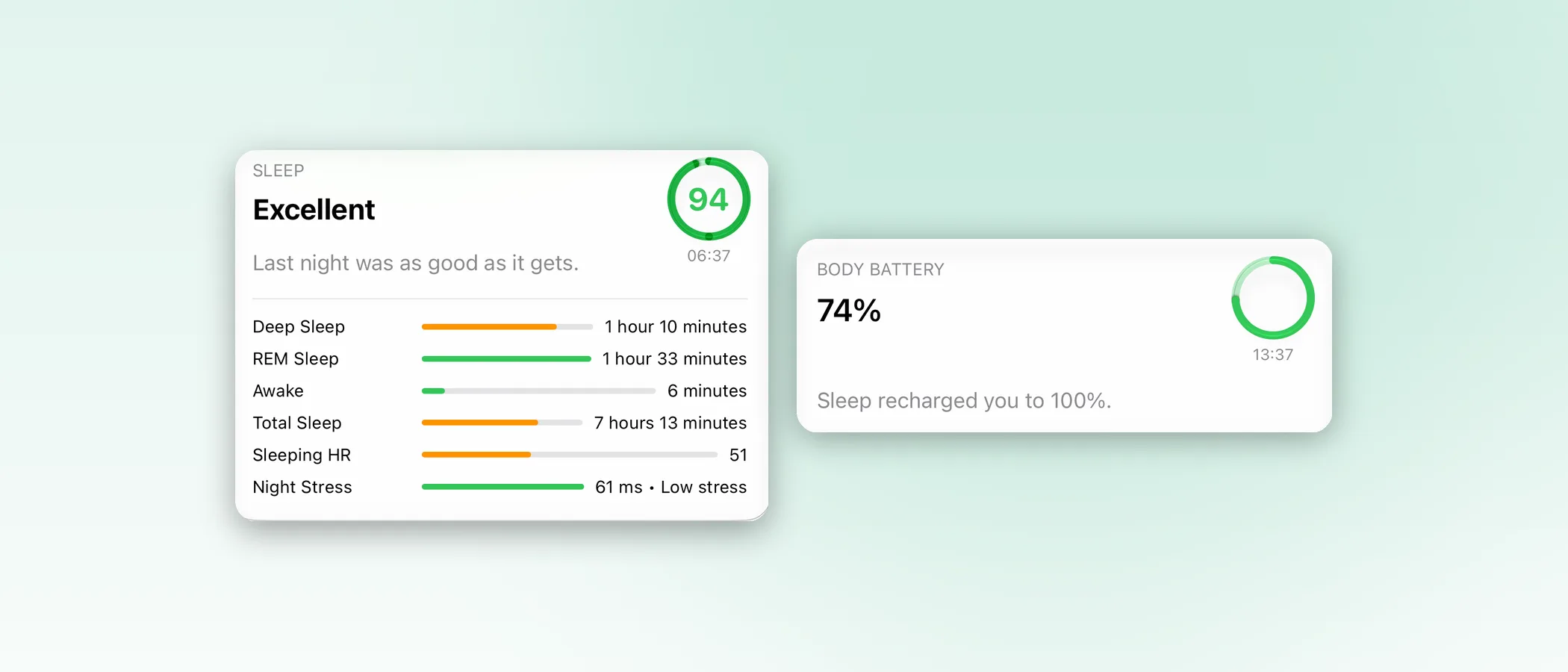 Body Insights Sleep card and Body Battery after waking.